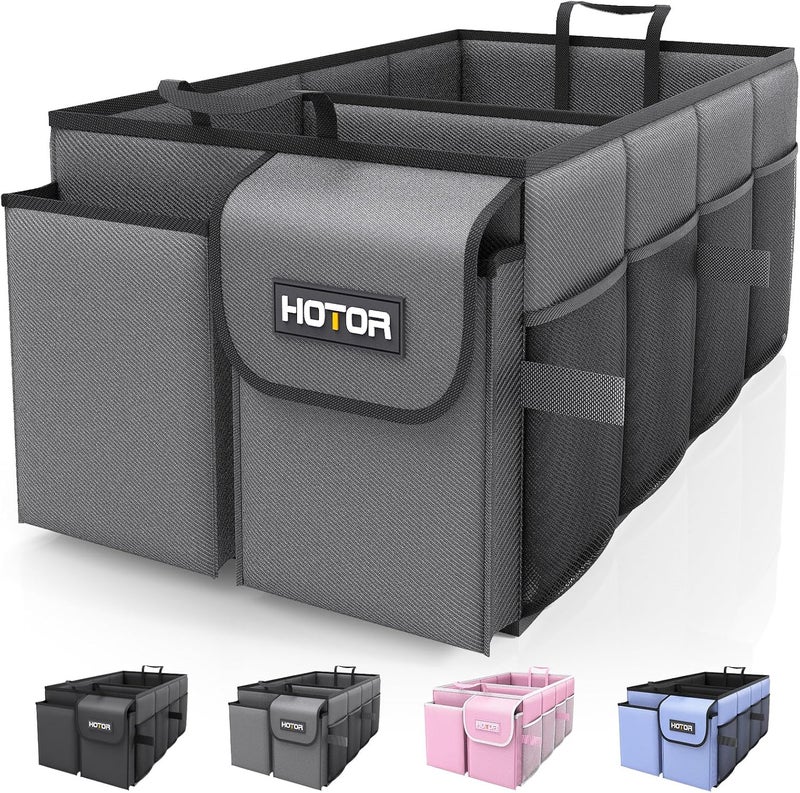HOTOR Trunk Organizer for Car - Large-Capacity Foldable Organizer for SUVs & Sedans, Grey, 2 Compartments - Image 1