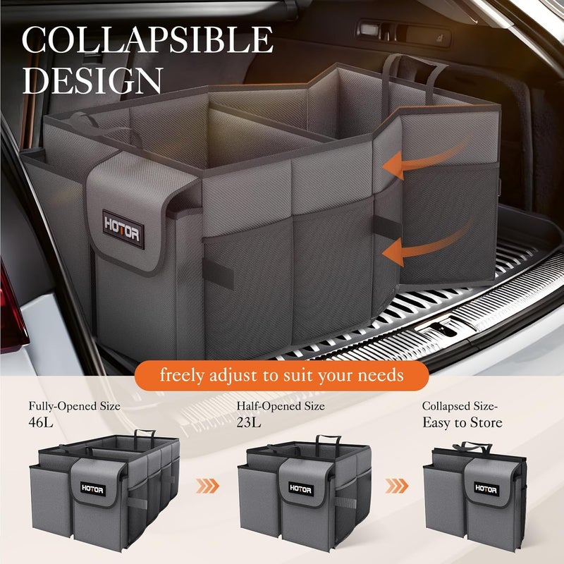 HOTOR Trunk Organizer for Car - Large-Capacity Foldable Organizer for SUVs & Sedans, Grey, 2 Compartments - Image 4