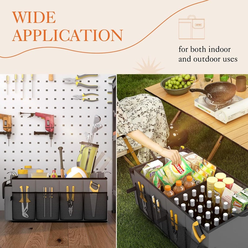 HOTOR Trunk Organizer for Car - Large-Capacity Foldable Organizer for SUVs & Sedans, Grey, 2 Compartments - Image 5