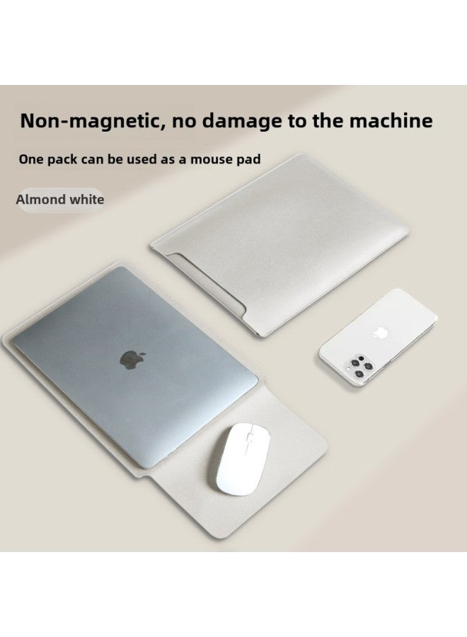 Applicable To Apple Notebook Inner Bag 13/14/15/16/inch Xiaomi Huawei Computer Bag Non-magnetic Thickened Pu Leather-Color:"Vertical" Almond White * Can Be Used As A Mouse Pad-Applicable Model:14 Inch  - Image 1