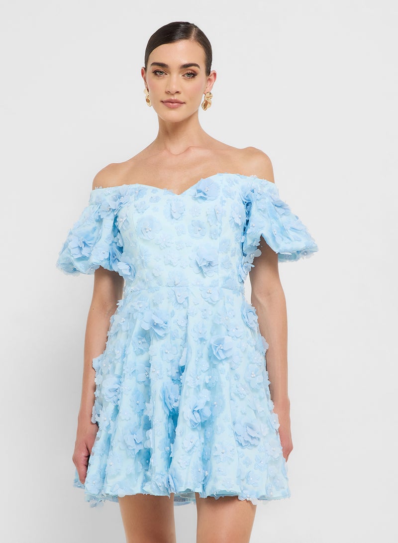Éclat Luxe eclat luxe puff sleeves 3d floral applique dress - Image 1