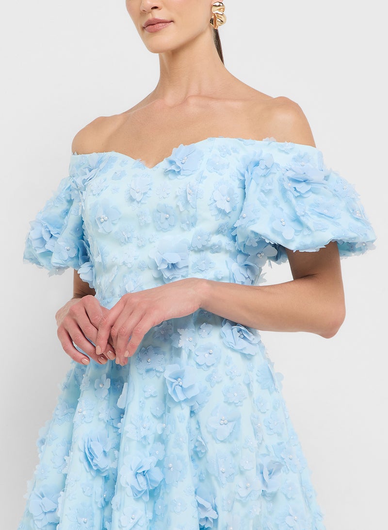 Éclat Luxe eclat luxe puff sleeves 3d floral applique dress - Image 3