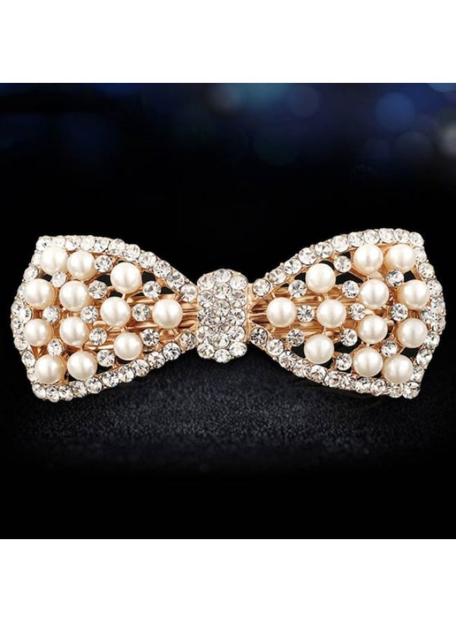 NIBEMINENT Bow Shaped Hair Clip Gold/White/Clear 5cm - Image 2