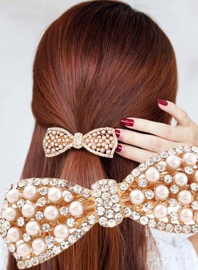 NIBEMINENT Bow Shaped Hair Clip Gold/White/Clear 5cm - Image 3