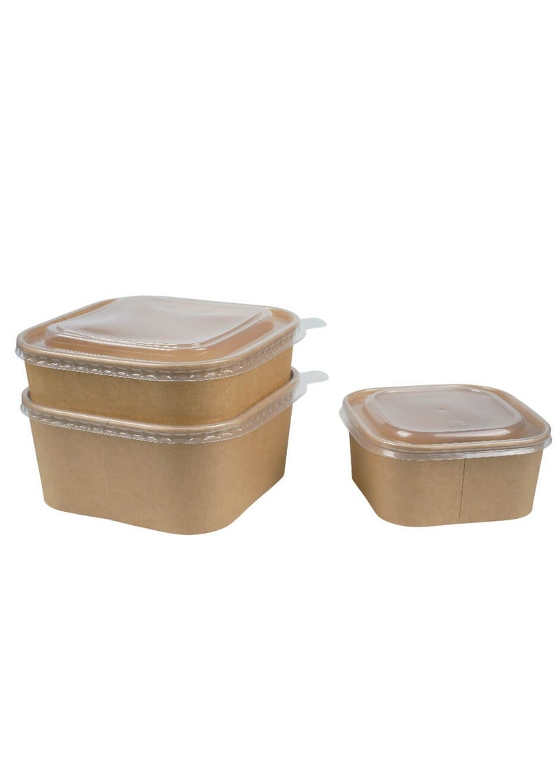 ProdelPak 1200ML Square Kraft Paper Bowl with Pet Lid (Pack of 20) - Image 1
