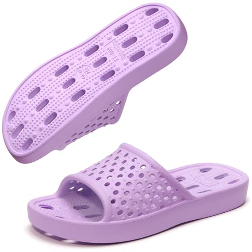 Xomiboe Shower Shoes Women Non Slip Shower Slippers Sandals Slides With Holes for College Dorm Bathroom Girls Comfortable Bath Spa Gym Cute Flip Flops (Purple,EU 36-37) - Image 2