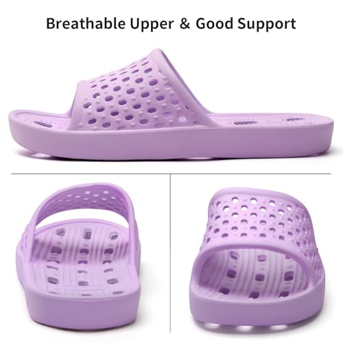 Xomiboe Shower Shoes Women Non Slip Shower Slippers Sandals Slides With Holes for College Dorm Bathroom Girls Comfortable Bath Spa Gym Cute Flip Flops (Purple,EU 36-37) - Image 4
