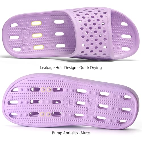 Xomiboe Shower Shoes Women Non Slip Shower Slippers Sandals Slides With Holes for College Dorm Bathroom Girls Comfortable Bath Spa Gym Cute Flip Flops (Purple,EU 36-37) - Image 5