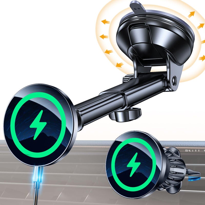 Coolpow for MagSafe Car Mount Chargerã€Ultra Magnetã€‘Magnetic Phone Holders for Your Car Chargerã€Windshield+Vent+Dashã€‘Magnetic Wireless Car Phone Holder Mount Charger Car Accessories for iPhone 17 16 15 - Image 1
