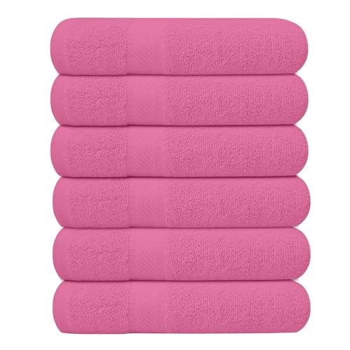 KAHAF COLLECTION 6 Pack Bath Towels Set (27 x 54 Inches) 100% Ring Spun Cotton, Lightweight, Quick Dry, Highly Absorbent Towels (Pink, (27x54) Inches) - Image 1