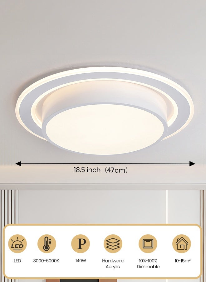 YATAI LIGHTING Modern Round LED Ceiling Light, 140W Built-In LED Fixture with Three-Color Dimming (3000K-6000K) and Switch Control for Bedroom, Dining Room, Hall, and Study,47cm - Image 3