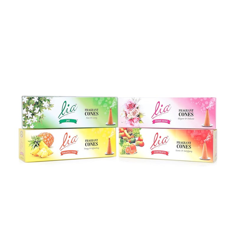 Cycle Pure Lia Incense Cones Combo Pack of 4 Fragrances 256N 64 Cones per Pack Floral FruityLong Lasting Dhoop Cones for Pooja Meditation Positive Vibes Freshness Relaxation - Image 1