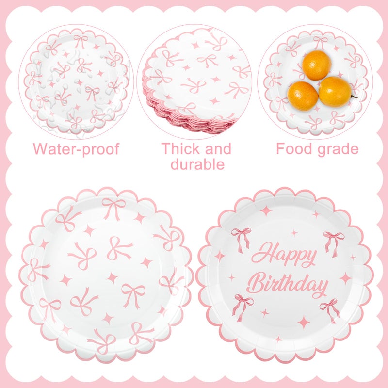 Maniaacer 100PCS Pink Bow Party Plates and Napkins Pink Bow Birthday Tableware Set Coquette Birthday Party Supplies Serve 50 Guests for Women Birthdays Girl Bachelorette Coquette Tableware Supplies - Image 3