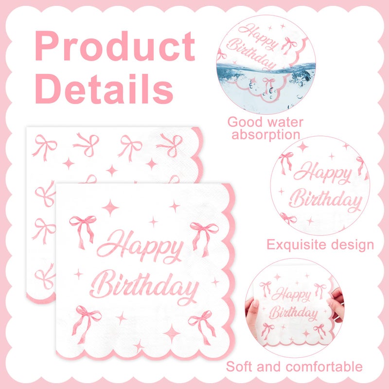 Maniaacer 100PCS Pink Bow Party Plates and Napkins Pink Bow Birthday Tableware Set Coquette Birthday Party Supplies Serve 50 Guests for Women Birthdays Girl Bachelorette Coquette Tableware Supplies - Image 4