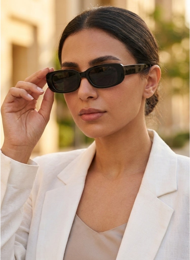 Shein Small Irregular Rectangular Sunglasses - Vintage Chunky Black Frame with UV Protection - Image 3