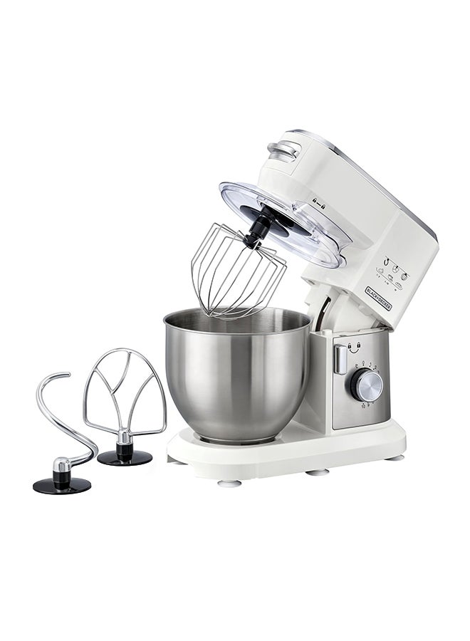 BLACK+DECKER Stand Mixer, Stainless Steel Bowl, 10 Speeds + Pulse, Planetary Action, Dough Hook, Beater, Whisk Attachments, Tilt Head, for Baking and Kneading, 6 L 1000 W MKM100-B5 White - Image 2