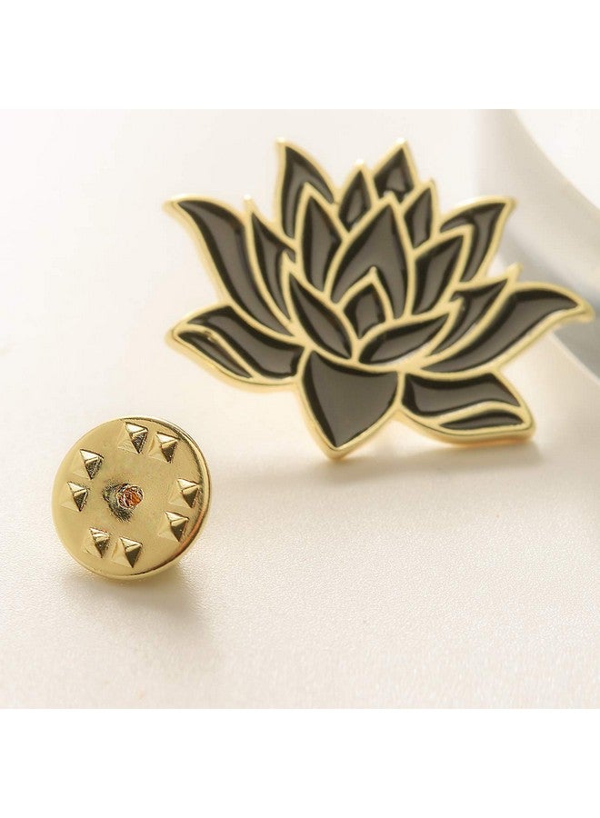 SENFAI 10K Gold Color Cute White Enamel Lotus Pin And Brooch(Black Rose Gold) - Image 2