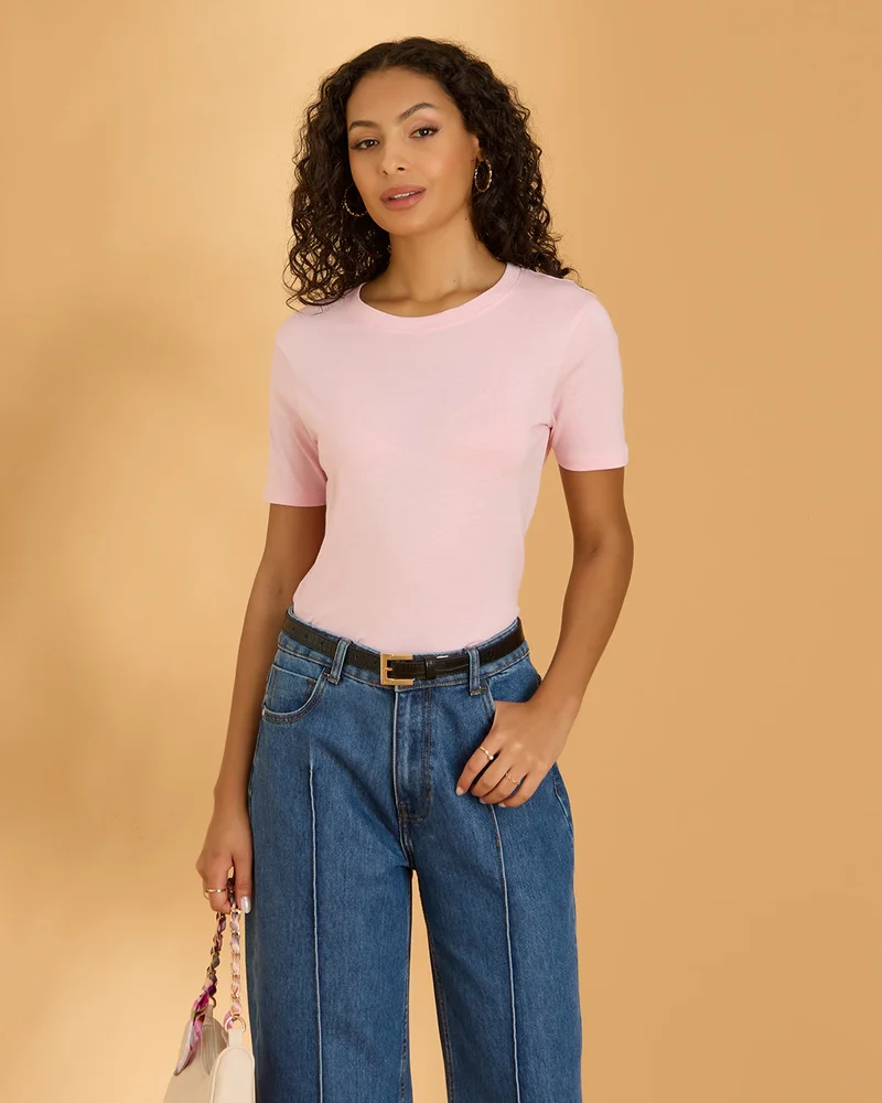 Redtag Women Pink Plain T-Shirt
