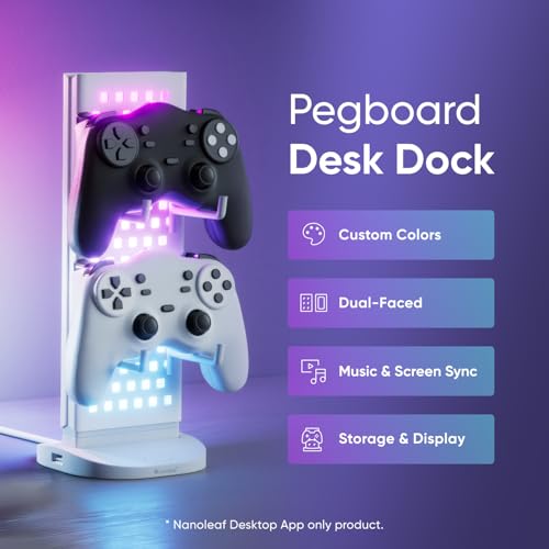 Nanoleaf Pegboard Desk Dock 3in1 Smart Table Lamp with DualSided LED Lighting USBA USBC Charging 50 Lumens 64 RGB LEDs Works with Nanoleaf Desktop App White - Image 3