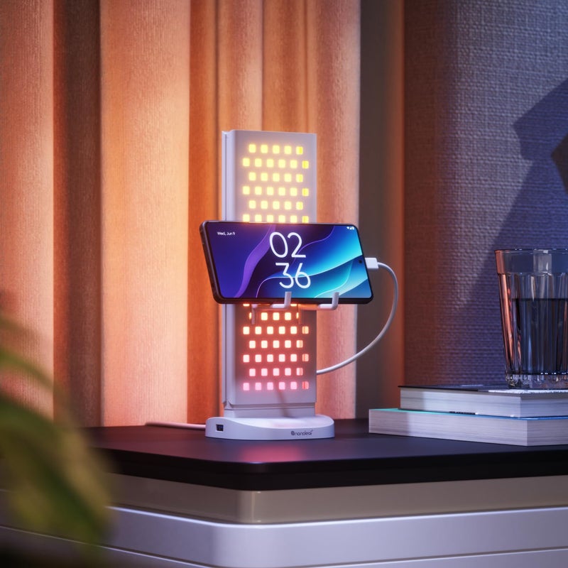 Nanoleaf Pegboard Desk Dock 3in1 Smart Table Lamp with DualSided LED Lighting USBA USBC Charging 50 Lumens 64 RGB LEDs Works with Nanoleaf Desktop App White - Image 2