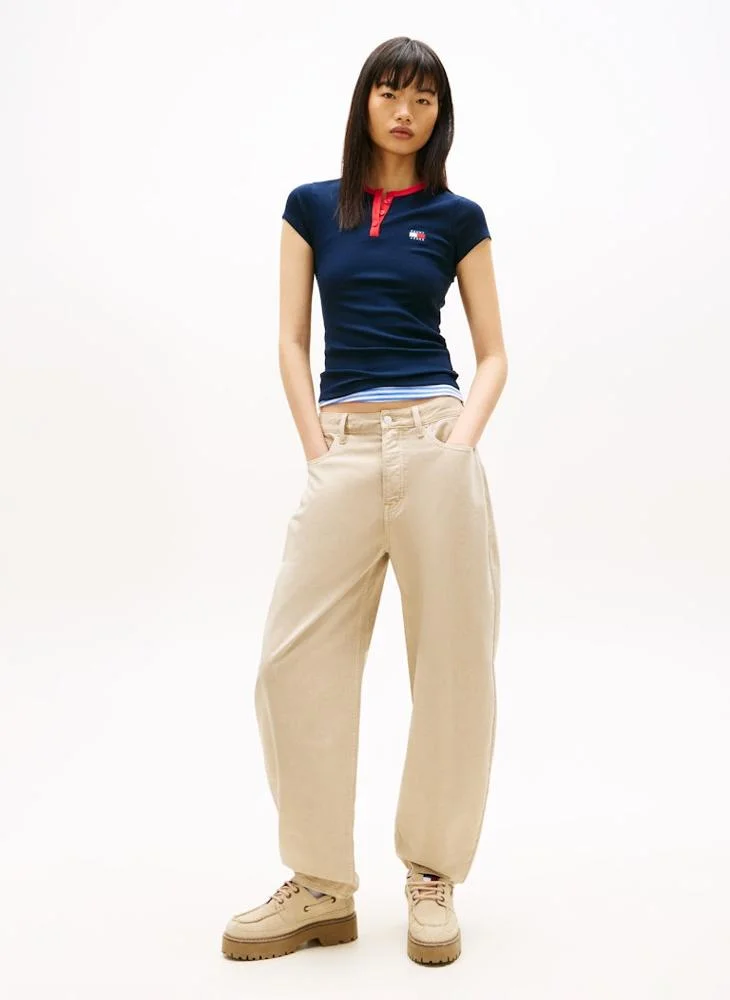 TOMMY JEANS  Casual  Slim Henley Badge T-Shirt for Women | Best Price UAE