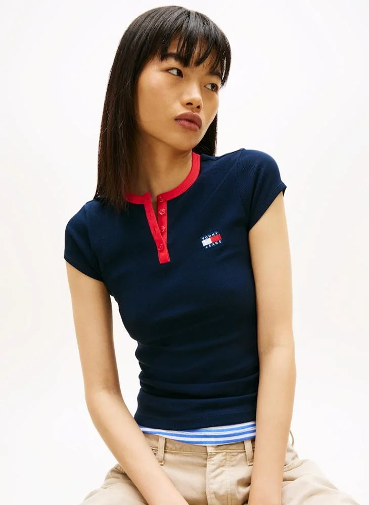 TOMMY JEANS  Casual  Slim Henley Badge T-Shirt for Women | Best Price UAE