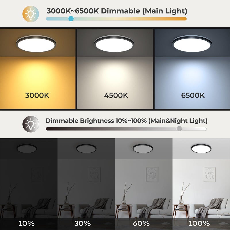 Matane Flush Mount Ceiling Light Fixture with Remote Control, Nightlight 8.7 Inch 18W 3000K-6500K Adjustable, Led Low Profile Ceiling Lights for Bedroom, Living Room,Dining Room, Kitchen, Round Black - Image 3