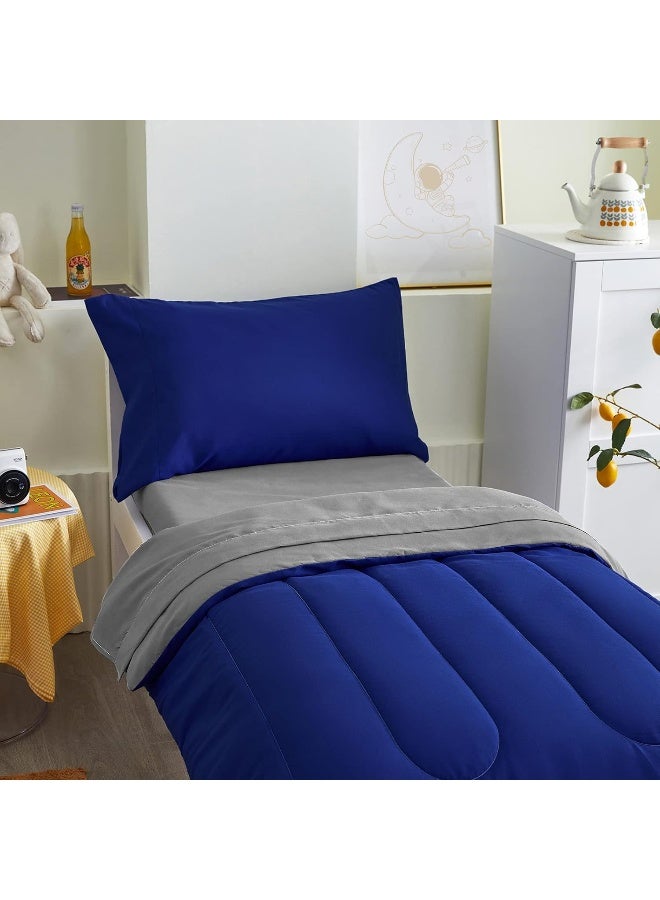Uozzi Bedding 4 Pieces Toddler Bedding Set Ultra Soft and Breathable Toddler Sheet Set - Includes Comforter, Flat Sheet, Fitted Sheet and Pillowcase - Dark Blue & Gray - Image 3