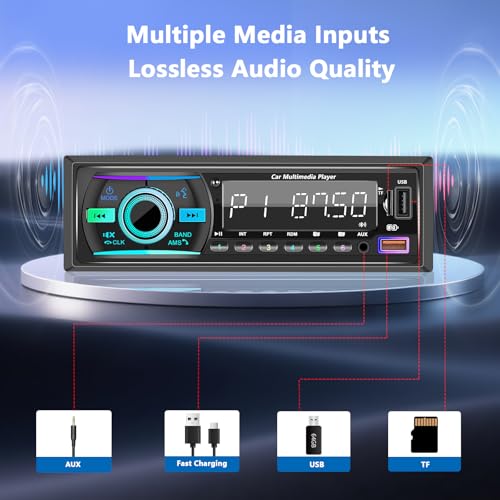 GHIOPMZ Marine Radio Single DIN Bluetooth Car Stereo, Boat Stereo Receiver Marine Head Unit with iOS/Android,Built-in Mic, Digital LCD, RCA, MP3, FM, EQ, Aux-in, USB, TF Card & APP Remote - Image 5