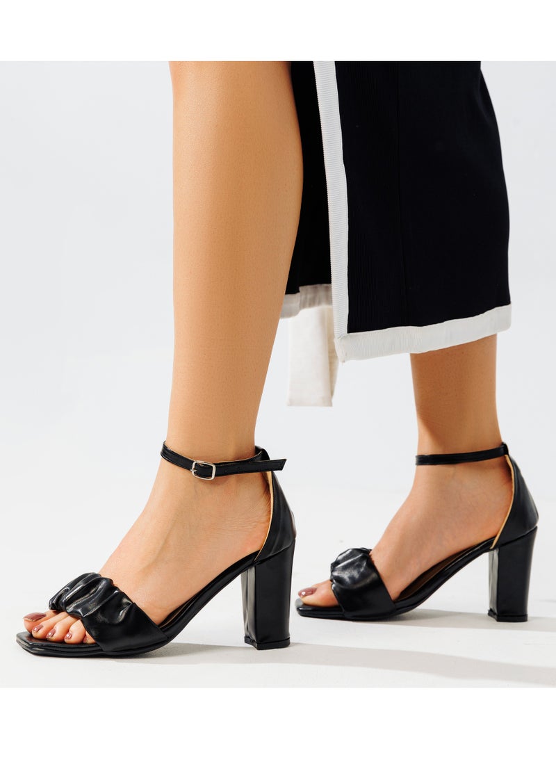 LIFESTYLISH - Sn-811 Leather Sandal With Heel And Buckle Closure - Black - Image 1