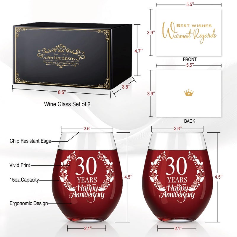 Perfectinsoy 30 Years Happy Anniversary Wine Glass Set of 2, 30th Anniversary Wedding Gift For Mom, Dad, Wife, Soulmate, Couple, Funny Vintage Unique Personalized, 30 Years Gifts - Image 2