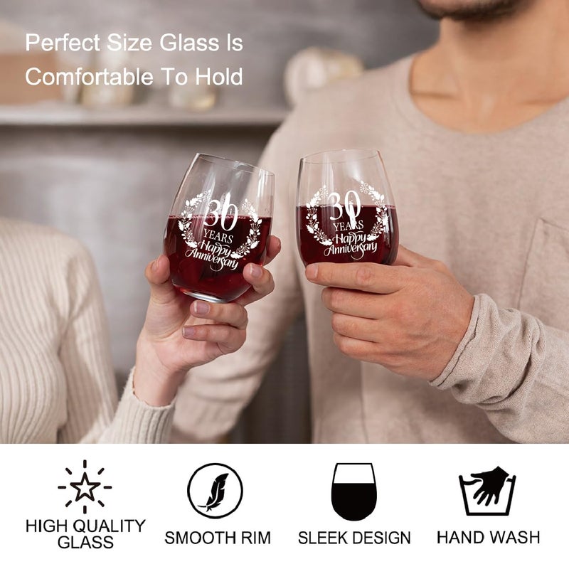 Perfectinsoy 30 Years Happy Anniversary Wine Glass Set of 2, 30th Anniversary Wedding Gift For Mom, Dad, Wife, Soulmate, Couple, Funny Vintage Unique Personalized, 30 Years Gifts - Image 5