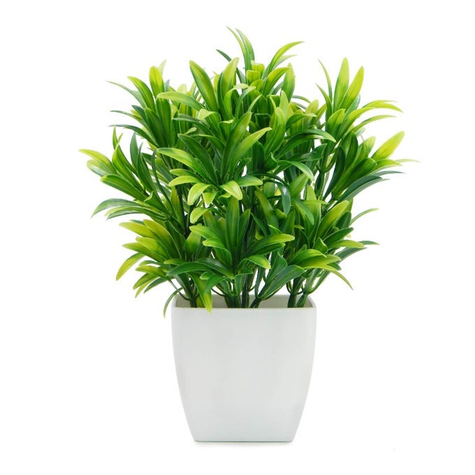 Faux Plants Mini Potted Plastic Fake Green Plant Artificial Plants Aloe with White Square Pots for Home Decor White Square Plastic Pots