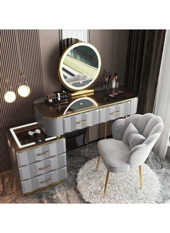 AWD Dressing Makeup Table with Mirror and Chair, Solid Wood Modern Smart Dressing Vanity Table, Storage Drawers, Lighted Mirror Make up Desk for Bedroom Furniture Women's Dresser Gift.  - Image 1