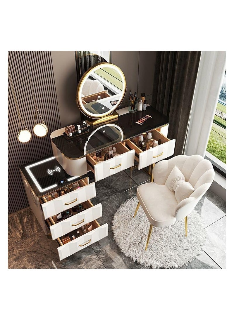 AWD Dressing Makeup Table with Mirror and Chair, Solid Wood Modern Smart Dressing Vanity Table, Storage Drawers, Lighted Mirror Make up Desk for Bedroom Furniture Women's Dresser Gift.  - Image 2
