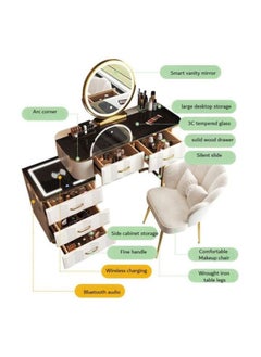 AWD Dressing Makeup Table with Mirror and Chair, Solid Wood Modern Smart Dressing Vanity Table, Storage Drawers, Lighted Mirror Make up Desk for Bedroom Furniture Women's Dresser Gift.  - Image 4