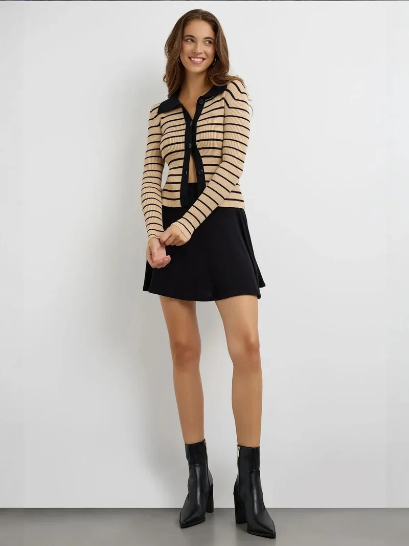 HICCUP Striped Buttoned Polo-Neck Cardigan