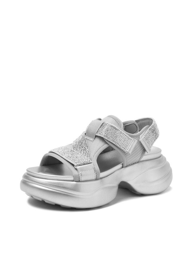 Petite Platform Sports Sandals For Women, Summer Open-toe Rhinestone Hook-and-loop Sandals - Image 5