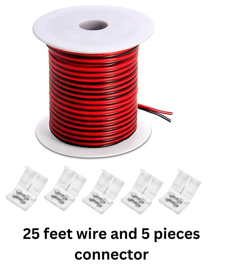 Snoogg كابل SOOOGG 2 نواة 18 AWG بطول 25 قدم موصل 2 دبوس 5 قطع بدون لحام لشرائط LED أحادية اللون COB/SMD 2835 3528 محول تمديد شرائط LED بدون فجوات - Image 2