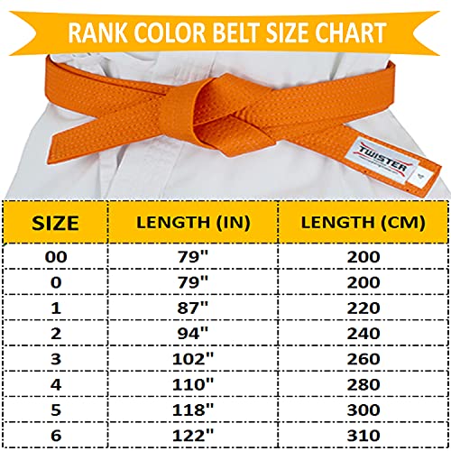 TWISTER Rank Belts for Martial Arts Karate, Aikido, Taekwondo, Judo, (Orange, 0) - Image 2