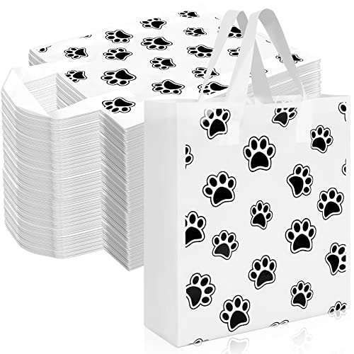 Tudomro 150 Pack Christmas Boutique Bags Christmas Plastic Merchandise Valentines Reusable Shopping Gifts Bags 10 x 13 Inch for Xmas Holiday Party SuppliesPaw Pattern - Image 2