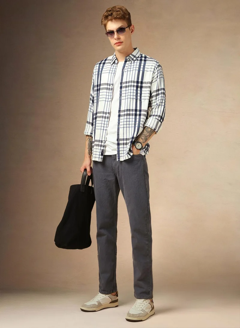 Dennis Lingo Men's Multicoloured 100% Cotton Checkered Button Down Shirt