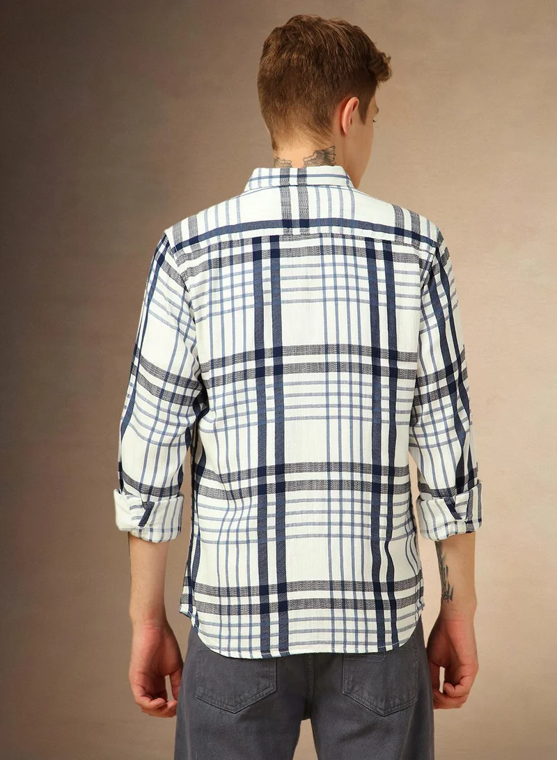 Dennis Lingo Men's Multicoloured 100% Cotton Checkered Button Down Shirt