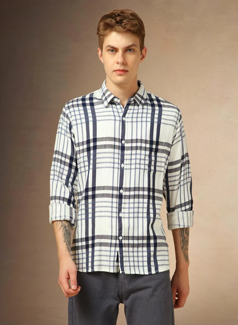 Dennis Lingo Men's Multicoloured 100% Cotton Checkered Button Down Shirt
