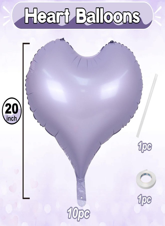Froova Purple Heart Balloons, 10 Pcs Lavender Light Purple Foil Mylar Heart Shape Balloons 20 Inch Reusable Big Helium Balloon for Girls Women Birthday Valentine's Day Decorations Bridal Shower Engagement - Image 2