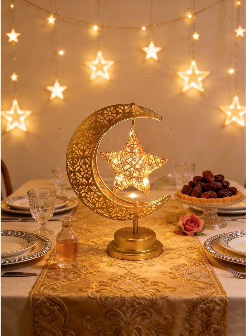 Ramadan Lights Decorations: Battery Operated Crescent Moon and Star Lamp with Warm White Table Light, Ideal as Ramadan Lights for Curtains & Rooms. - Image 4