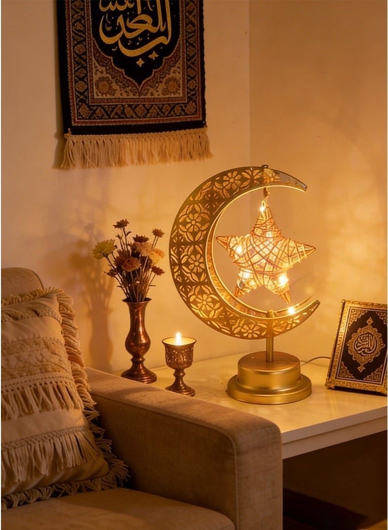 Ramadan Lights Decorations: Battery Operated Crescent Moon and Star Lamp with Warm White Table Light, Ideal as Ramadan Lights for Curtains & Rooms. - Image 3