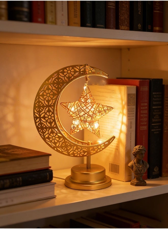 Ramadan Lights Decorations: Battery Operated Crescent Moon and Star Lamp with Warm White Table Light, Ideal as Ramadan Lights for Curtains & Rooms. - Image 2