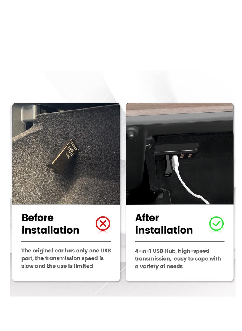 Glove Box USB Hub for Tesla Model 3/Y 2021-2023, 4-in-1 Multiport Dash Cam Flash Drive Charger Glovebox Extension Docking Station for Tesla Car Accessories, Made of ABS+PC Materials - Image 2