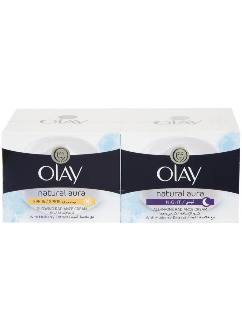 ناتشورال أورا كريم نهاري للإشراق المتألق SPF15 50 جم مع كريم ليلي الكل في واحد 50 جرام عبوة من 2 - Image 1